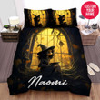 Personalized Halloween Black Witch Beside Window Custom Name Duvet Cover Bedding Set