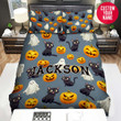 Personalized Halloween Cat Pumpkin And Ghost Pattern Duvet Cover Bedding Set
