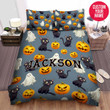 Personalized Halloween Cat Pumpkin And Ghost Pattern Duvet Cover Bedding Set