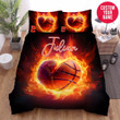 Personalized Basketball Fire In Heart Shape Custom Name Duvet Cover Bedding Set