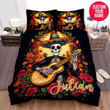 Personalized Halloween Skeleton Playing Guitar Custom Name Duvet Cover Bedding Set