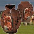 Cow Brown Leather Pattern 3D All Over Print Hoodie, Zip-up Hoodie