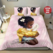 Black Little Girl With Swan Personalized Custom Name Duvet Cover Bedding Set