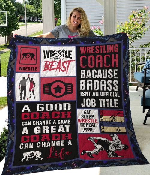 Wrestling Coach Eat Sleep Wrestle And Repeat Quilt Blanket