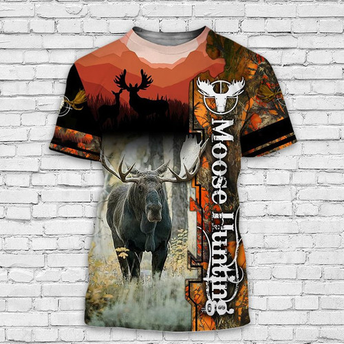 Moose Hunting Unisex 3d T-Shirt, Father Hunter Style Camo Pattern Gift All Over Print Shirt