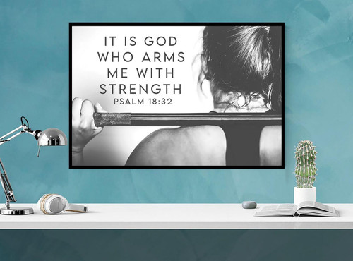 Woman Poster It Is God Who Arms Me With Strength Poster Gym Lovers Poster Fitness poster Gym Poster Poster Home Decor Wall Art Print No Frame Or Canvas 0.75 Inch Frame Full Size
