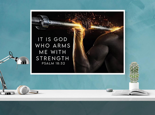 It Is God Who Arms Me With Strength Poster Gym Lovers Poster Fitness Poster Gym Poster Bible Poster Fitness Decor Poster Home Decor Wall Art Print No Frame Or Canvas 0.75 Inch Frame Full Size