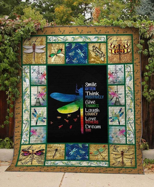 Dragonfly Smile Often Think Positively Give Thanks Laugh Loudly Quilt Blanket Great Customized Blanket Gifts For Birthday Christmas Thanksgiving