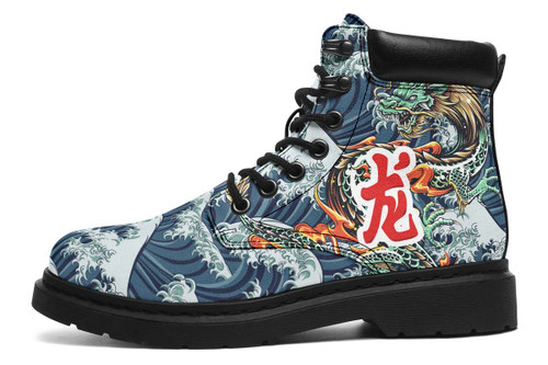 Japanese Symbol And Dragon Dark Blue tim Boots