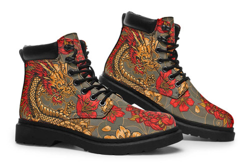 Orange And Red Japanese Dragon Tim Boots