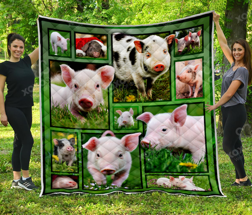 Baby Pig On The Green Grass Quilt Blanket Great Customized Blanket Gifts For Birthday Christmas Thanksgiving