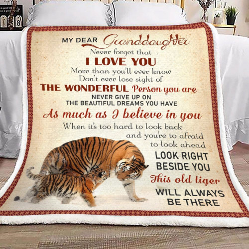 Personalized Family Tiger To My Granddaughter From Grandma Grandpa Never Forget That I Love You Sherpa Fleece Blanket Meaningful Gifts For Her Great Customized Gifts For Birthday Christmas Graduation