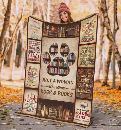 Just A Woman Who Loves Dogs And Books Fleece Blanket Great Customized Blanket Gifts For Birthday Christmas Thanksgiving
