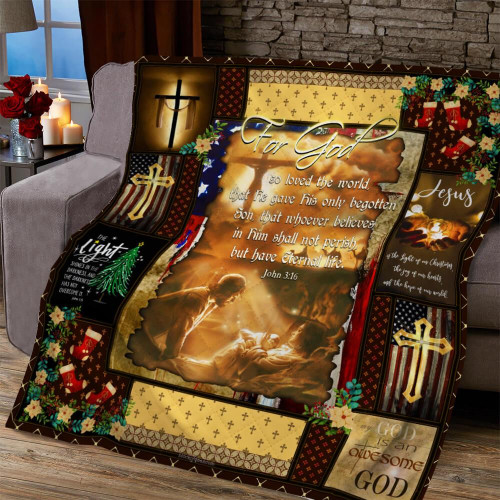 For God So Loved The World Cross Jesus Quilt Blanket Great Customized Blanket Gifts For Birthday Christmas Thanksgiving