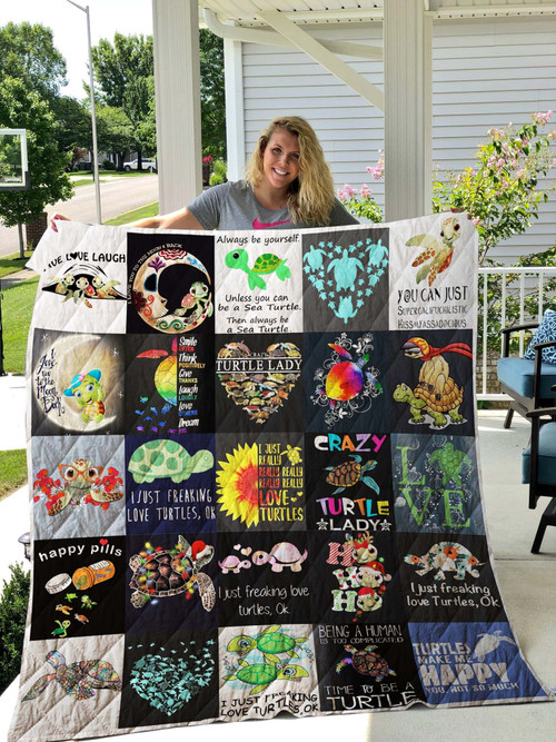 I Just Freaking Love Turtles Quilt Blanket Great Customized Blanket Gifts For Birthday Christmas Thanksgiving