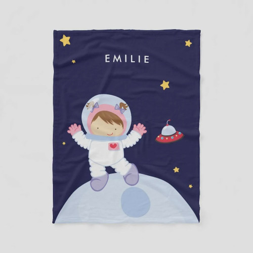 Personalized Baby Girl Astronaut Fleece/ Sherpa Blanket, Perfect Gifts For Baby Girl, Kid On Birthday, Anniversary, Picnic Blanket Travel Blanket Sofa Blanket