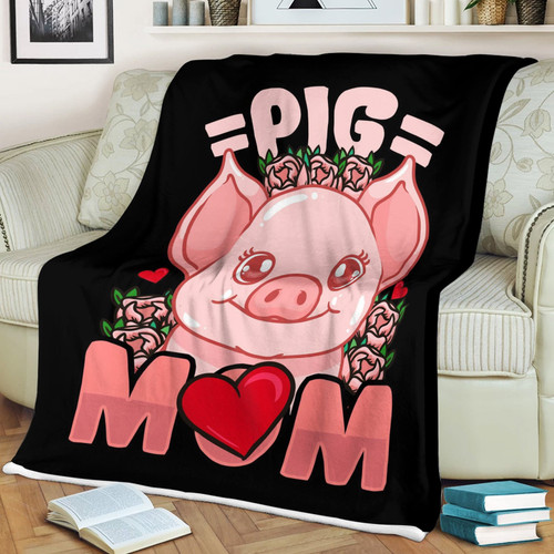 Lovely Pink Blanket, Pig Mom With Rose Blanket, Cute Pig Lovers Blanket, Funny Pig Blanket Gifts For Mother, Mother's Day Blanket, Birthday Gifts, Sherpa Blanket, Fleece Blanket (50''x60'' 60''x80'')