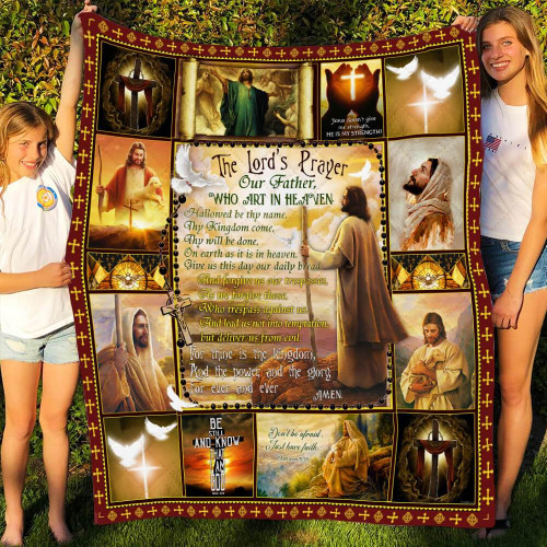 The Lord's Prayer Our Father, Jesus Holding A Staff Quilt Blanket Great Customized Blanket Gifts For Birthday Christmas Thanksgiving