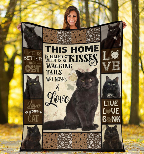 Black Cat Wet Nose And Love Sherpa Fleece Blanket Great Customized Blanket Gifts For Birthday Christmas Thanksgiving