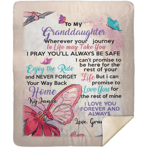 Personalized Butterfly To My Granddaughter From Grandma Enjoy The Ride And Never Forget Your Way Back Home Fleece Blanket Great Customized Gifts For Birthday Christmas Thanksgiving Perfect Gifts For Butterfly Lover