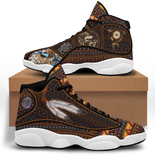 Eagle And Dog Native American Air Jordan 13 Sneaker, Gift For Lover Eagle And Dog Native American AJ13 Shoes For Men And Women