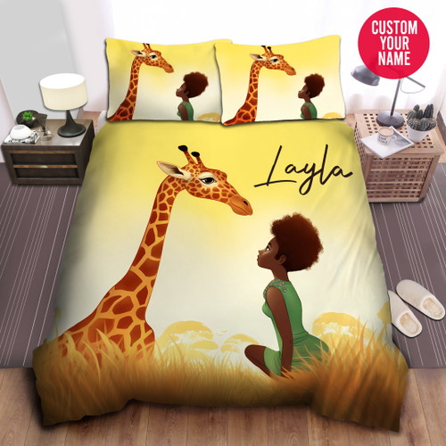 Personalized The Wild Creature The Giraffe And The Black Girl Duvet Cover Bedding Set