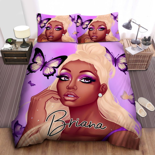Personalized Black Girl Purple Butterfly Duvet Cover Bedding Set