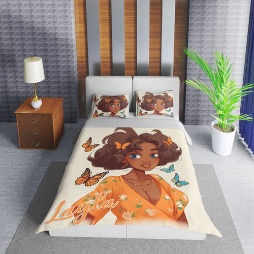 Personalized Butterfly With Black Girl Duvet Cover Bedding Set