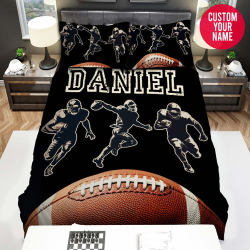 Personalized Football Players Dark Background Custom Name Duvet Cover Bedding Set