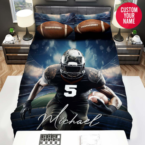 Personalized Football Player In Field Custom Name Duvet Cover Bedding Set