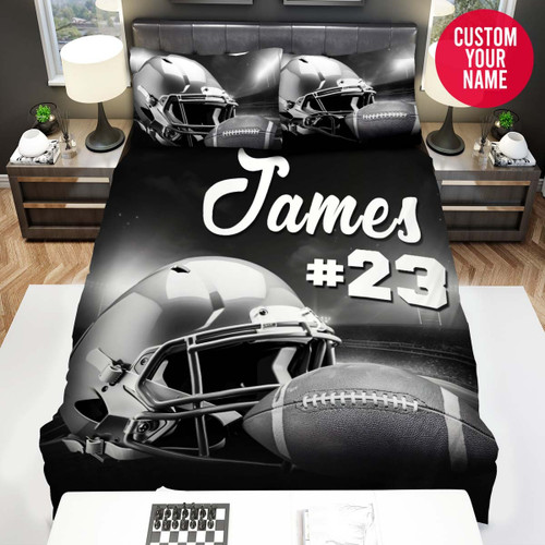Personalized Football Helmet And Ball Custom Name Duvet Cover Bedding Set