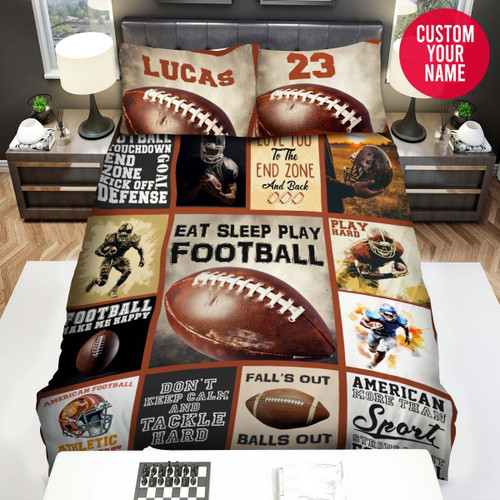 Personalized Eat Sleep Play Football Custom Name Duvet Cover Bedding Set