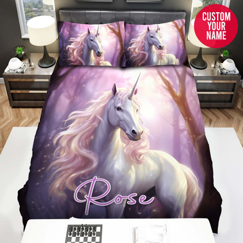 Personalized White Horse Unicorn Custom Name Duvet Cover Bedding Set