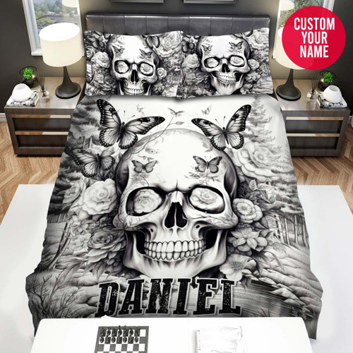 Personalized Sugar Skull Day Of The Dead Custom Name Duvet Cover Bedding Set