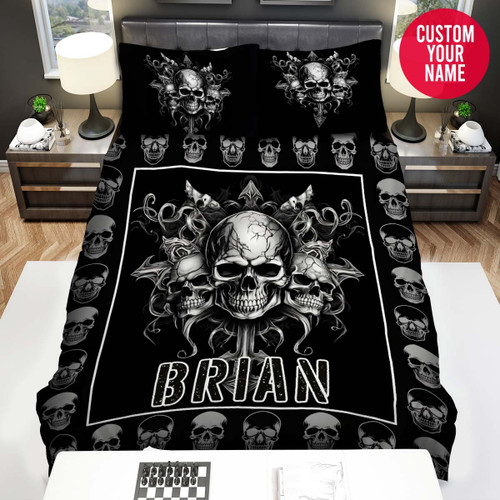 Personalized Skulls Black Custom Name Duvet Cover Bedding Set