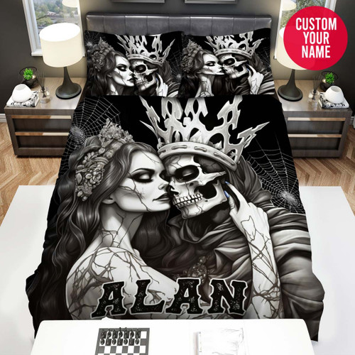 Personalized Skull King Kiss A Beauty Custom Name Duvet Cover Bedding Set