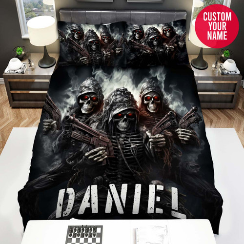 Personalized Skull Holding Guns Custom Name Duvet Cover Bedding Set