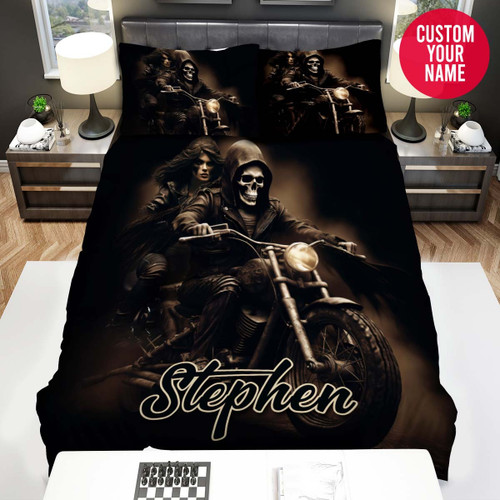 Personalized Motorcycle Skull Ride Or Die Custom Name Duvet Cover Bedding Set