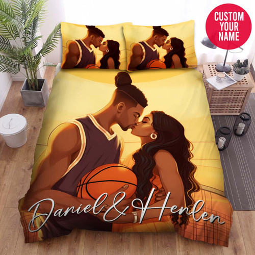 Personalized Black Couple Basketball Custom Name Duvet Cover Bedding Set