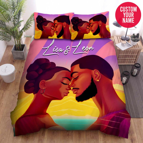 Personalized Happy Black Couple Art Custom Name Duvet Cover Bedding Set