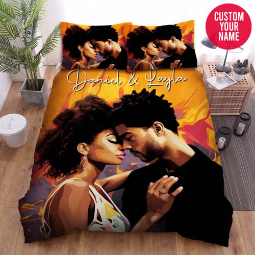 Personalized Happy Together Black Couple Art Custom Name Duvet Cover Bedding Set