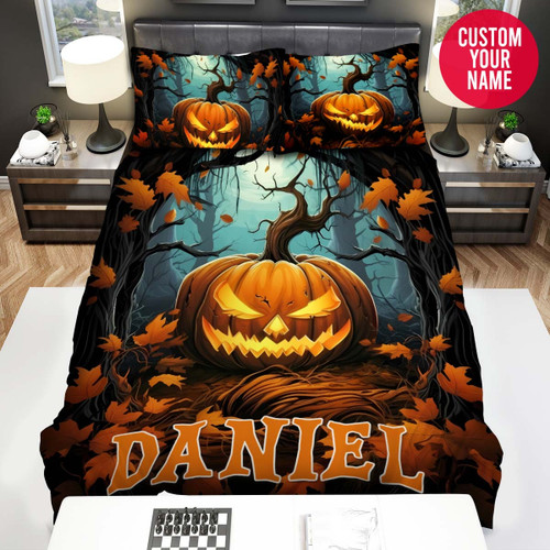 Personalized Halloween Giant Pumpkin Custom Name Duvet Cover Bedding Set