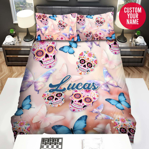 Personalized Halloween Sugar Skull And Butterfly Pattern Duvet Cover Bedding Set