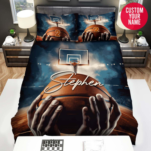 Personalized Basketball Player Hold The Ball Custom Name Duvet Cover Bedding Set