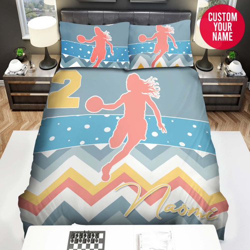 Personalized Girl Playing Basketball Custom Name Duvet Cover Bedding Set