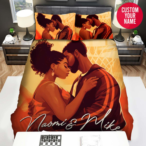 Personalized Basketball Black Couple Custom Name Duvet Cover Bedding Set