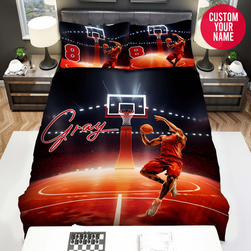 Personalized Basketball Court And Player Custom Name Duvet Cover Bedding Set