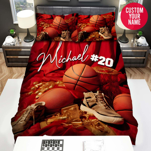 Personalized Basketball Ball And Shoe Custom Name Duvet Cover Bedding Set