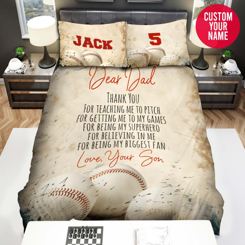 Personalized Baseball Dear Dad Thank You For Being My Biggest Fan Duvet Cover Bedding Set