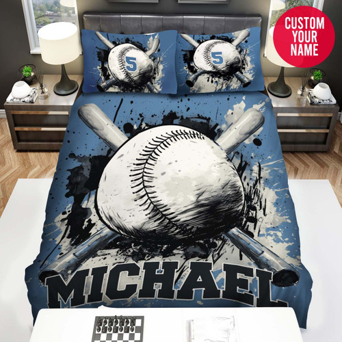 Personalized Baseball Drawing Artwork Custom Name Duvet Cover Bedding Set
